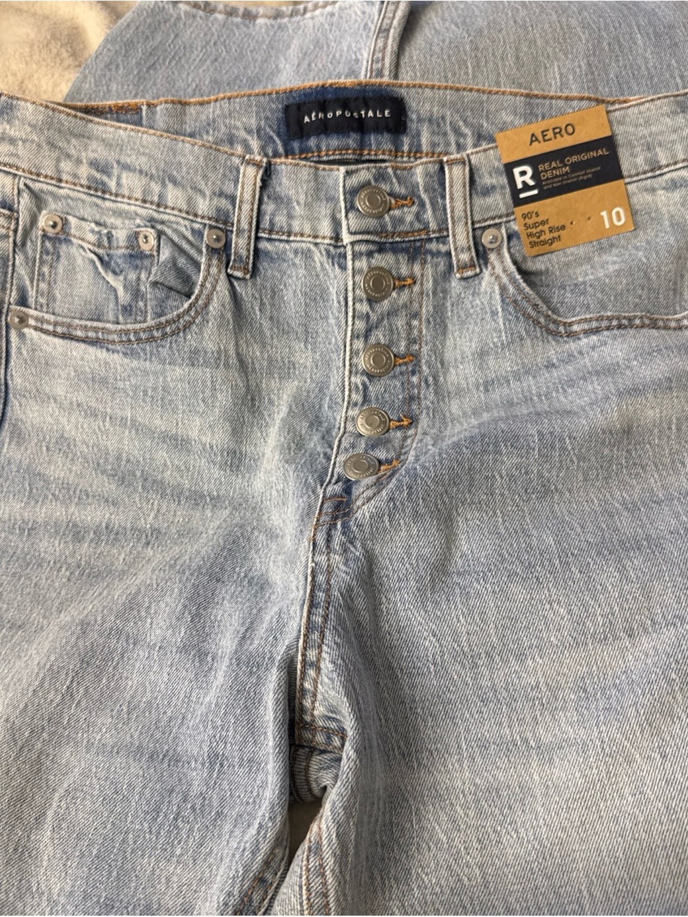 Aeropostale 90s Super High Rise Straight Jeans - Pale Blue